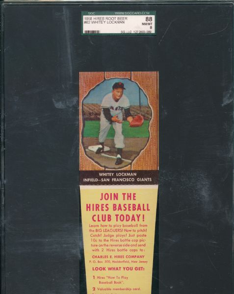 1958 Hires Root Beer #62 Whitey Lockman W/Tab SGC 88