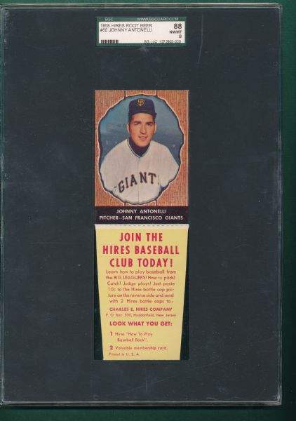 1958 Hires Root Beer #50 Johnny Antonelli W/Tab SGC 88