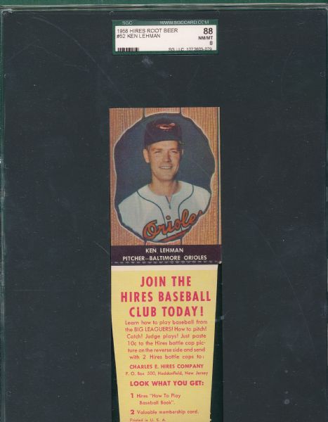 1958 Hires Root Beer #52 Ken Lehman W/Tab SGC 88