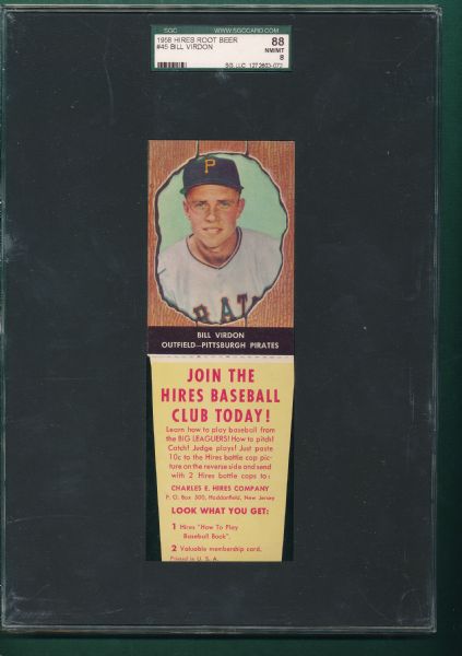 1958 Hires Root Beer #45 Bill Virdon W/Tab SGC 88