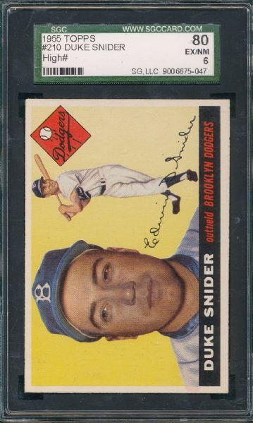 1955 Topps #210 Duke Snider, *Hi #*, SGC 80