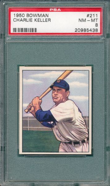 1950 Bowman #211 Charlie Keller PSA 8