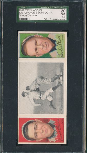 1912 T202 #20 Chance Beats Out a Hit, Chance/Shean Hassan Cigarettes SGC 20