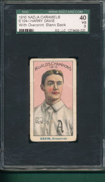 1910 E104-1 Harry Davis Nadja Caramels SGC 40 *Overprint, Blank Back*