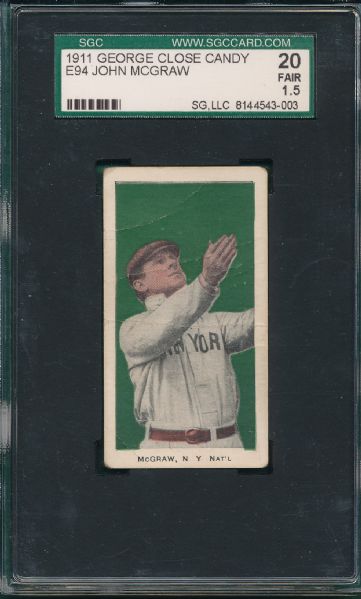 1911 E94 John McGraw, George Close Candy SGC 20 *Green*