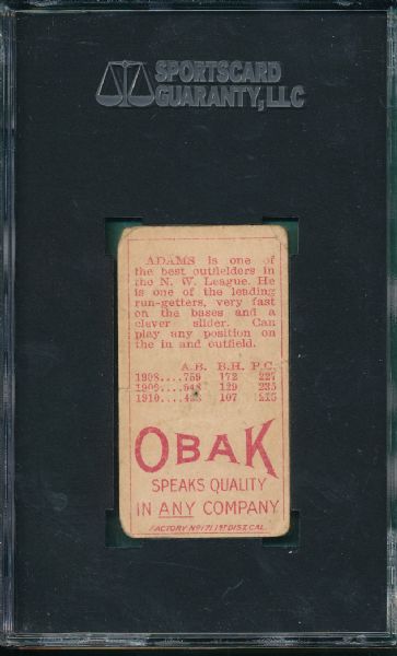 1911 T212-3 Adams Obak Cigarettes SGC 10