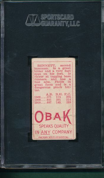 1911 T212-3 Bennett Obak Cigarettes SGC 10