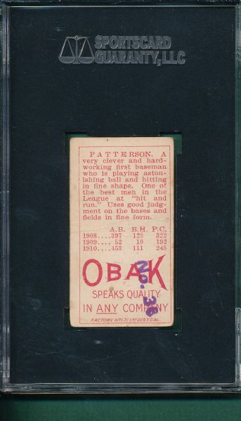 1911 T212-3 Patterson Obak Cigarettes SGC 30