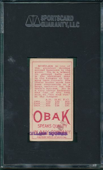 1911 T212-3 Mohler Obak Cigarettes SGC 20