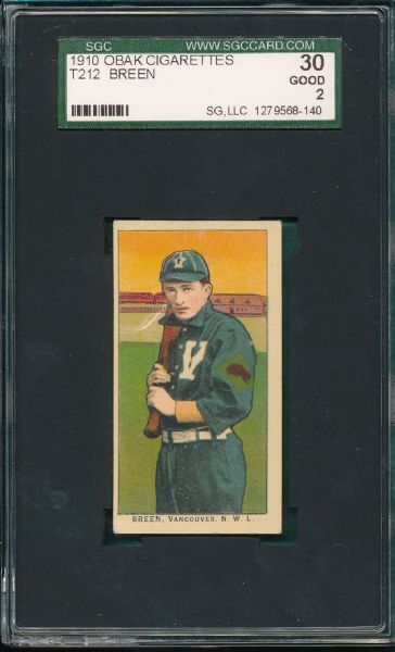 1910 T212-2 Breen Obak Cigarettes SGC 30