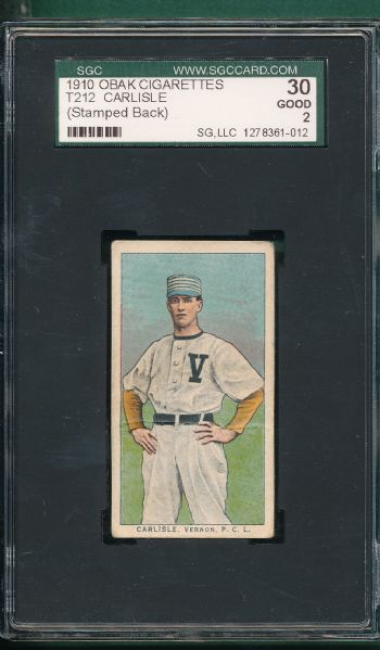 1910 T212-2 Carlisle Obak Cigarettes SGC 30