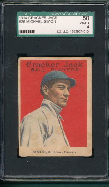 1914 Cracker Jack #25 Michael Simon SGC 50 *Federal League*