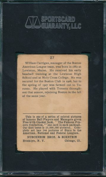 1914 Cracker Jack #27 Bill Carrigan SGC 40