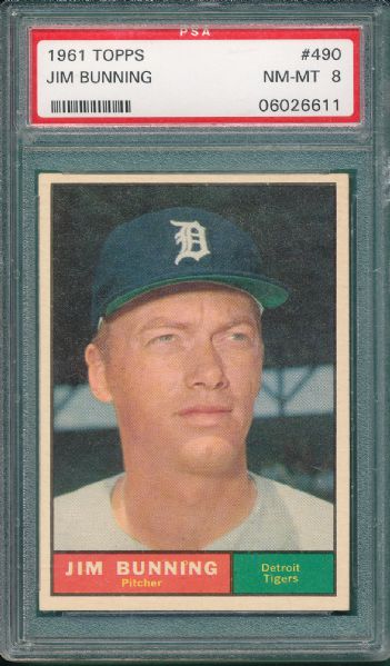 1961 Topps #490 Jim Bunning PSA 8