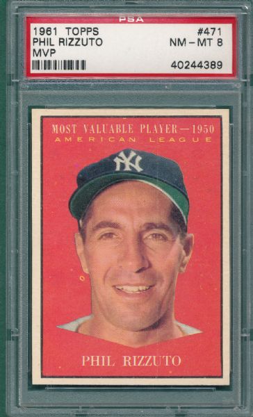 1961 Topps #471 Phil Rizzuto MVP PSA 8