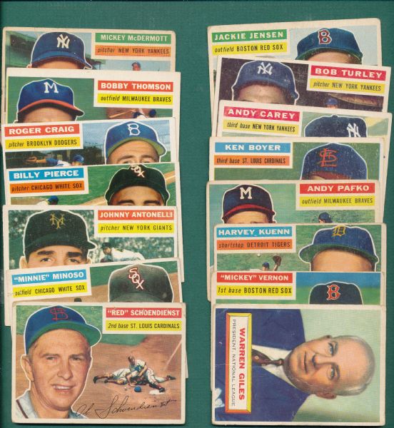 1956 Topps (16) Card Lot W/Schoendienst & Semi-Stars