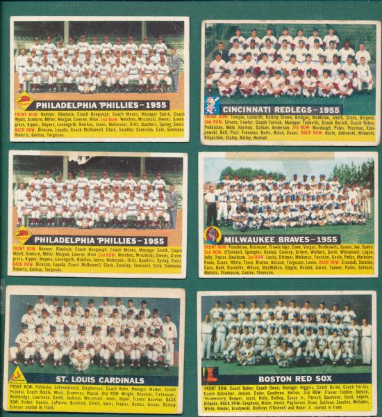 1956 Topps (7) Card Lot of Team Cards W/Dated