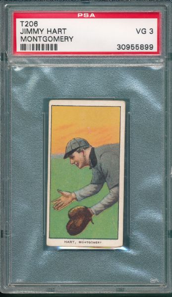 1909-1911 T206 Hart, Jimmy, Piedmont Cigarettes PSA 3 *SLer*