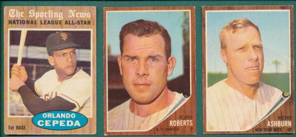 1962 Topps (6) Card Lot of HOFer W/ Koufax