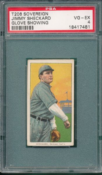 1909-1911 T206 Sheckard, Glove, Sovereign 460 Cigarettes PSA 4