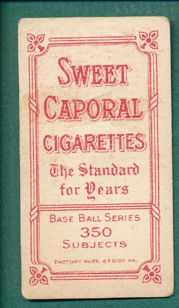 1909-1911 T206 Wright, Sweet Caporal 350 Factory 25 Cigarettes *Previously Unconfirmed*