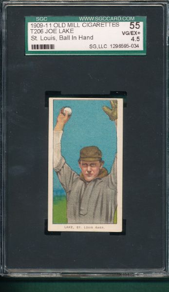 1909-1911 T206 Lake, Ball in Hand, Old Mill Cigarettes SGC 55