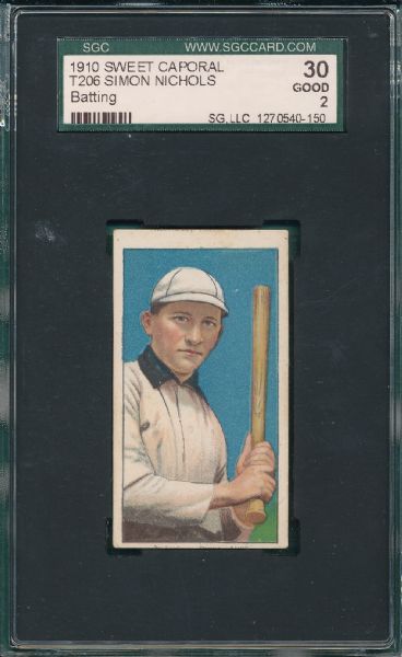 1909-1911 T206 Nichols, Batting, Sweet Caporal Cigarettes SGC 30 *Name Top & Bottom*