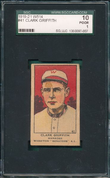 1919-21 W514 #41 Clark Griffith SGC 10