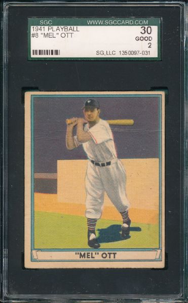 1941 Play Ball #8 Mel Ott SGC 30