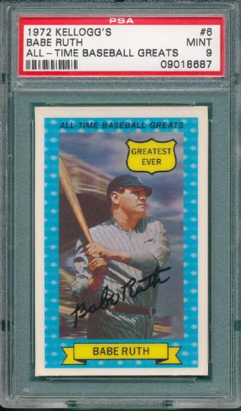 1972 Kelloggs All Time Greats (3) Ruth & Gehrig PSA 9