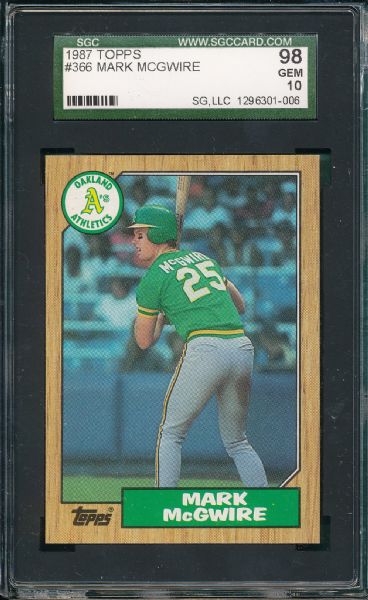 1987 Topps #366 Mark McGwire SGC 98