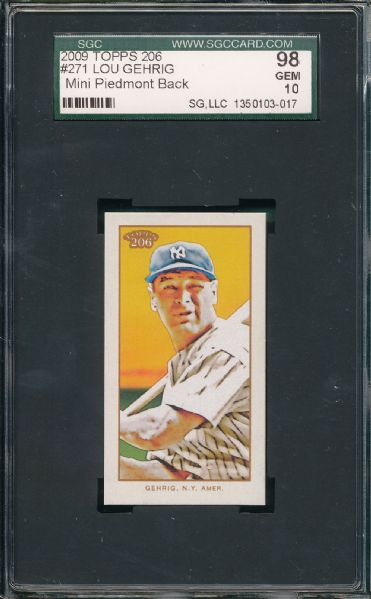 2009 Topps 206 #271 Lou Gehrig, Mini Piedmont SGC 98