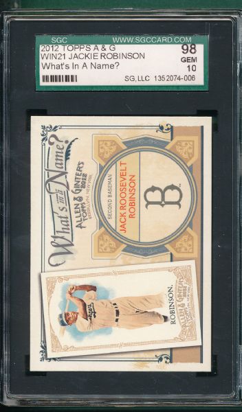 2012 Topps A & G, WIN21 jackie Robinson, SGC 98