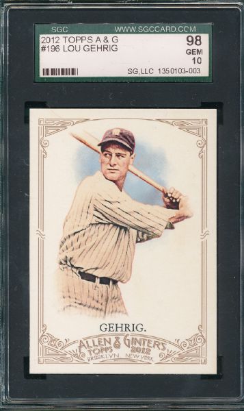 2012 Topps A & G, #196 Lou Gehrig SGC 98