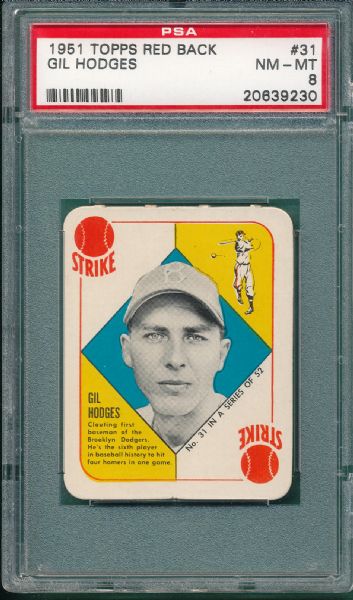 1951 Topps Red Back #31 Gil Hodges PSA 8