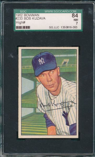 1952 Bowman #233 Bob Kuzava SGC 84 *Hi #*