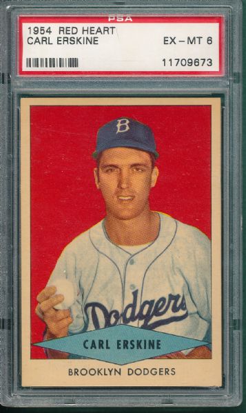 1954 Red Heart Carl Erskine PSA 6