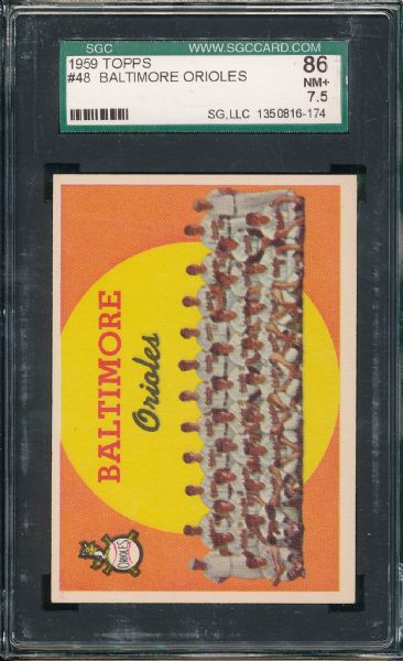 1959 Topps #48 Orioles Team Card SGC 86 