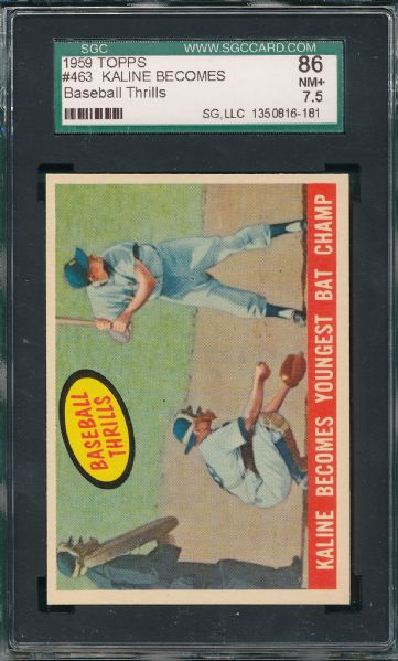 1959 Topps #463 Kaline, Baseball Thrills SGC 86