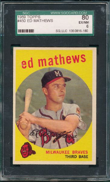 1959 Topps #450 Ed Mathews SGC 80