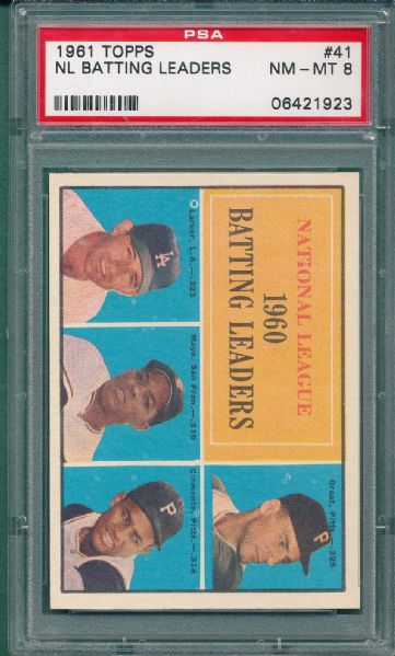 1961 Topps #41 NL Batting Leaders W/Mays & Clemente PSA 8