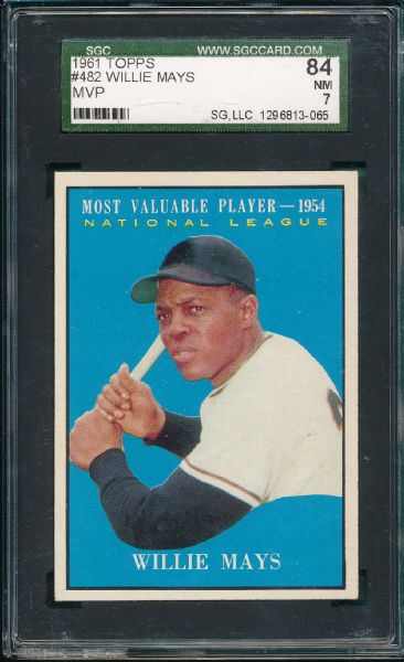 1961 Topps #482 Willie Mays MVP SGC 84