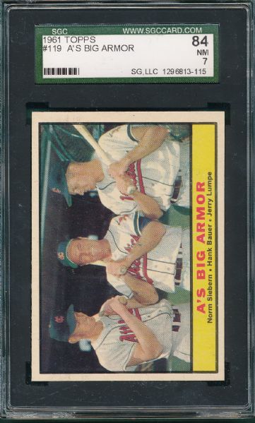 1961 Topps (3) Card Lot 28,119, & 304, SGC 84