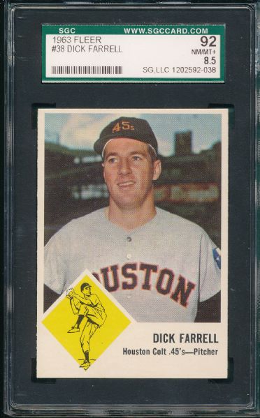 1963 Fleer #38 Dick Farrell SGC 92