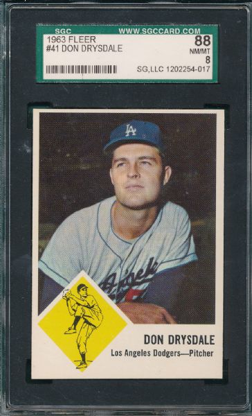 1963 Fleer #41 Don Drysdale SGC 88