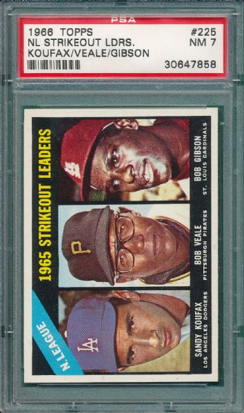 1966 Topps #225 NL Strikeout Leaders W/Koufax & Gibson PSA 7