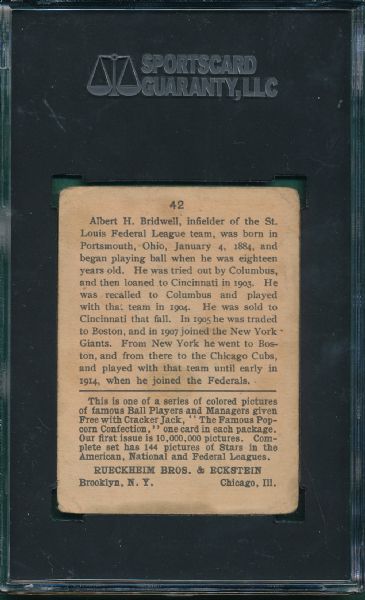 1914 Cracker Jack #42 Al Bridwell SGC 40 *Federal League*