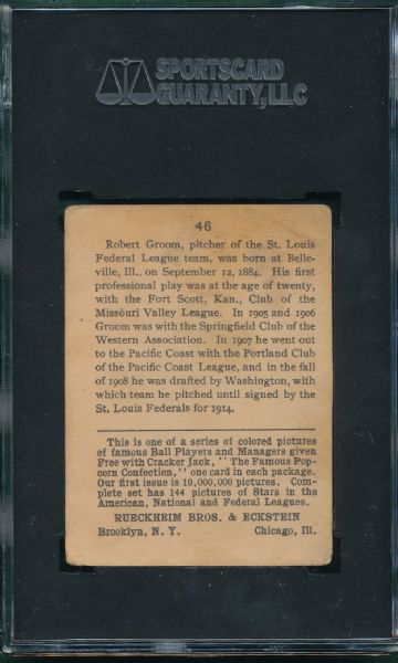 1914 Cracker Jack #46 Bob Groom SGC 45 *Federal League*