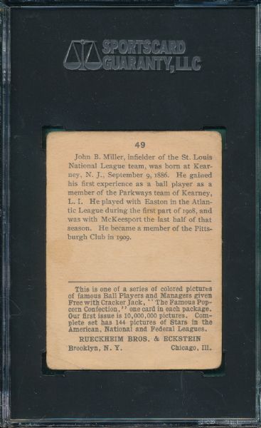 1914 Cracker Jack #49 John Miller SGC 40