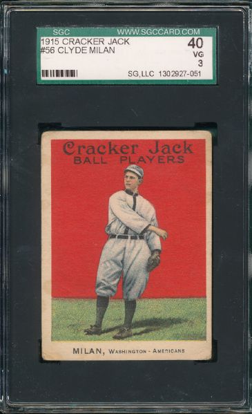 1915 Cracker Jack #56 Clyde Milan SGC 40